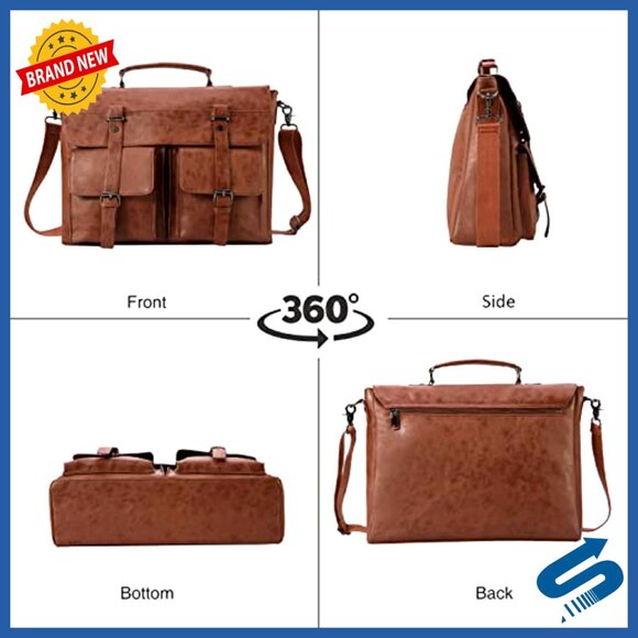 Vintage Leather Messenger Bag Classic Retro Satchel Laptop Briefcase Adjustable - Picture 6 of 6